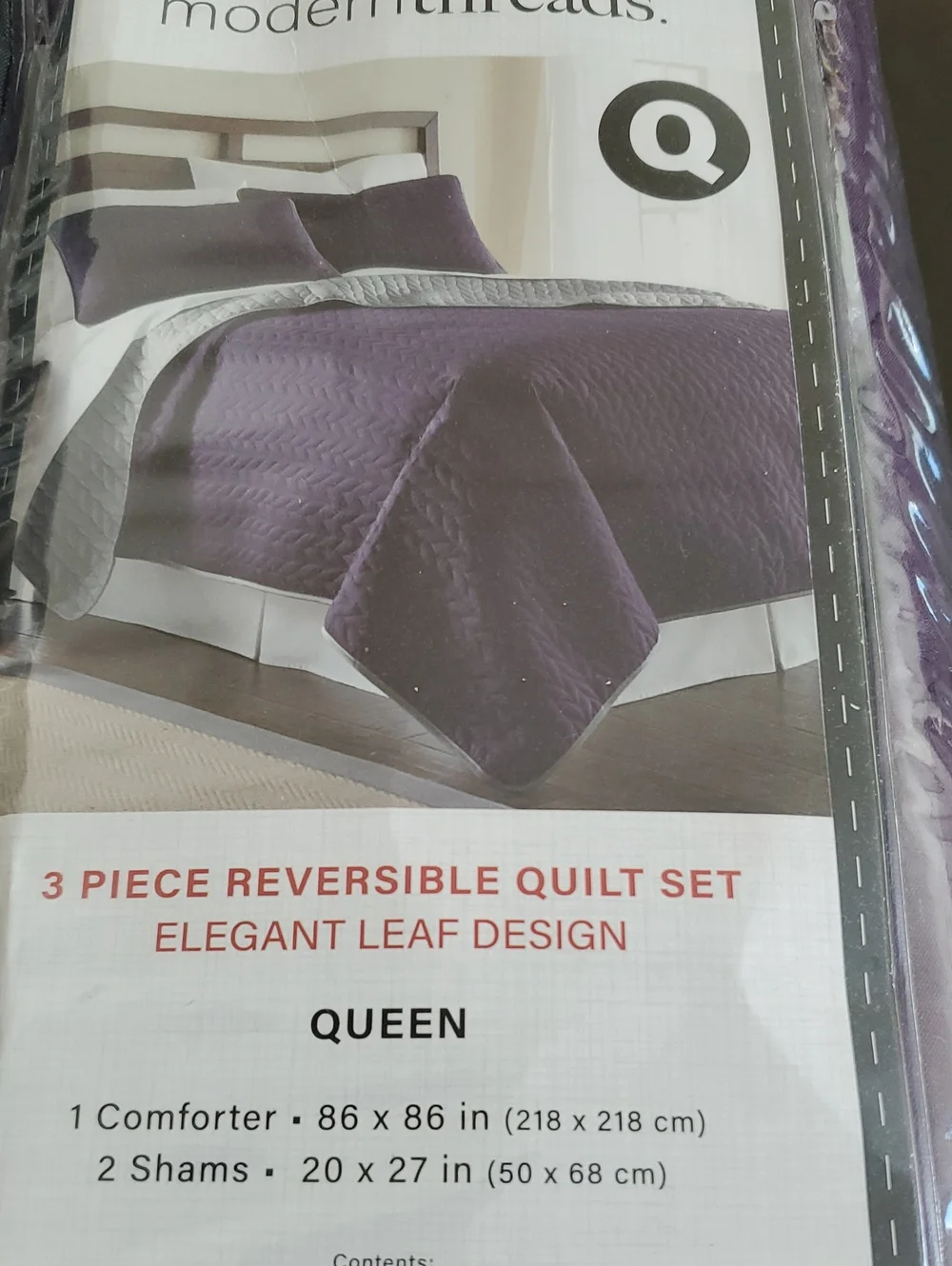 Reversible Purple Quilt&Shams Set(3 Piece) Queen Bedding New In Bag